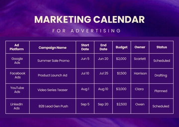 Free Marketing Calendar for Advertising Template to Edit Online