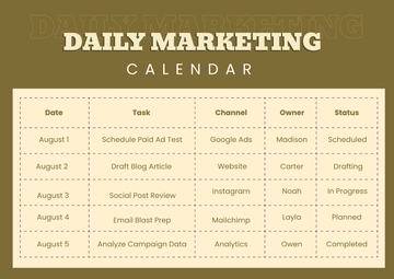 Free Daily Marketing Calendar Template to Edit Online