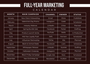 Free Full-Year Marketing Calendar Template to Edit Online