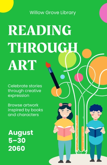 Free Green Reading Art Poster Template to Edit Online