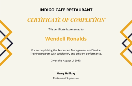 Restaurant Experience Certificate Template