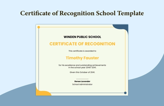 Certificate of Recognition School Template