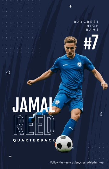 Free Blue Football Player Poster Template to Edit Online