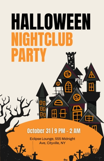 Free Simple Halloween Nightclub Poster Template to Edit Online