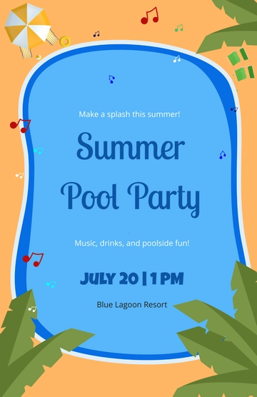 Free Summer Pool Party Poster Template to Edit Online