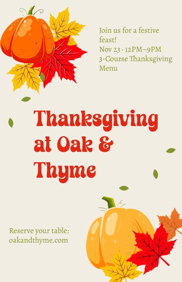Free Thanksgiving Day Restaurant Poster Template to Edit Online