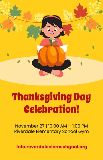 Free Mustard Thanksgiving Day Kids Poster Template to Edit Online