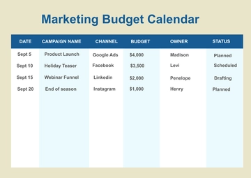 Free Marketing Budget Calendar Template to Edit Online