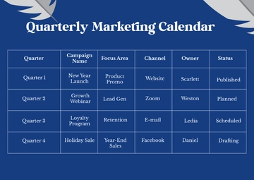 Free Quarterly Marketing Calendar Template to Edit Online