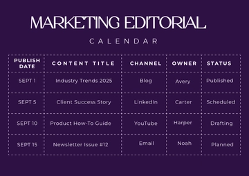 Free Marketing Editorial Calendar Template to Edit Online