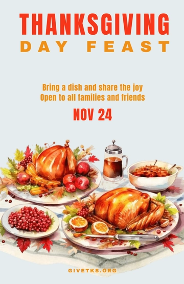 Free Colorful Thanksgiving Day Feast Poster to Edit Online