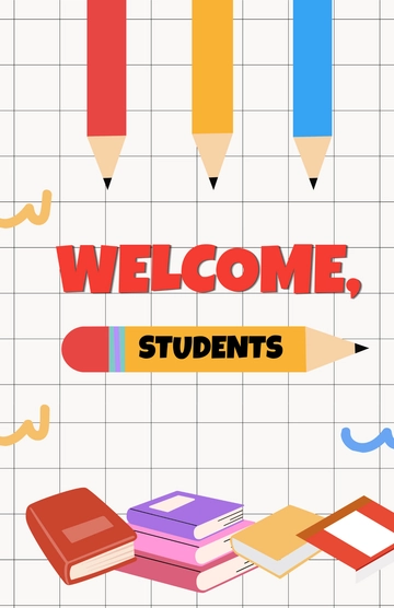 Free Books and Pencil Classroom Welcome Poster Template to Edit Online