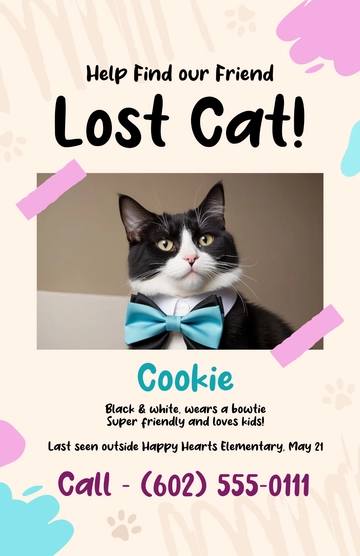 Free Lost Cat Creative Poster for Kids Template to Edit Online