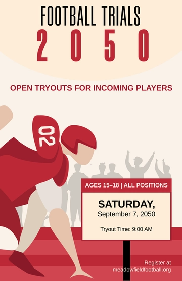 Free Red Football Trials Poster Template to Edit Online