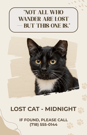 Free Aesthetic Lost Cat with Tagline Poster Template to Edit Online