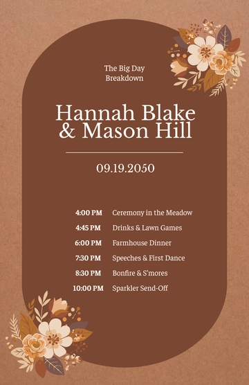Free Rustic Wedding Program Poster Template to Edit Online