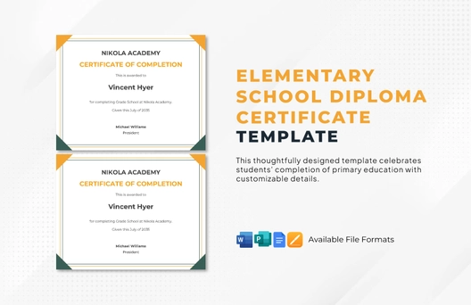 Elementary School Diploma Certificate Template