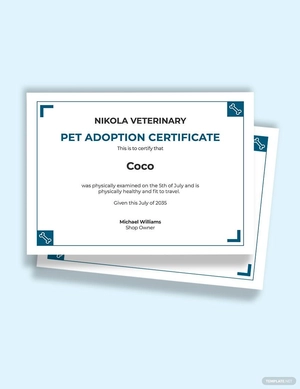 Pet Health Certificate for Travel Template