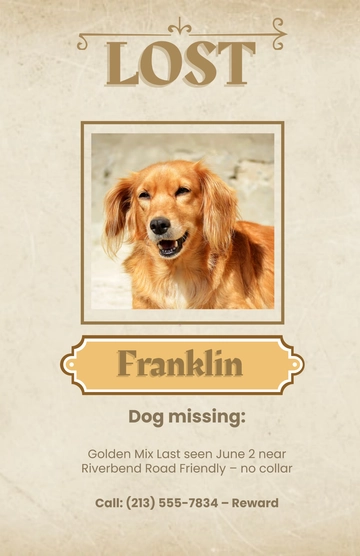 Free Vintage Dog Lost Poster Template to Edit Online