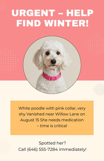 Free Creative Urgent Dog Lost Poster Template to Edit Online