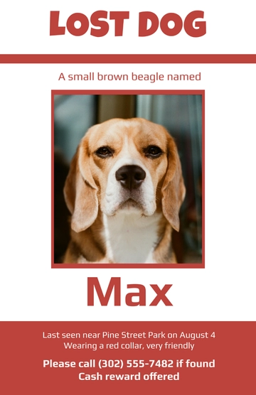 Free Red Simple Lost Dog Poster Template to Edit Online