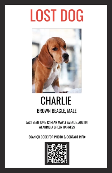 Free Lost Dog Poster with QR Code Template to Edit Online