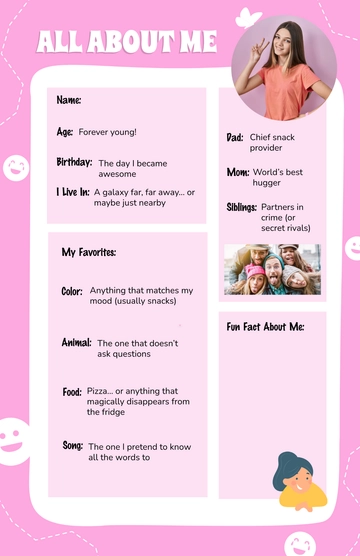 Free Pink Fun All About Me Poster Template to Edit Online