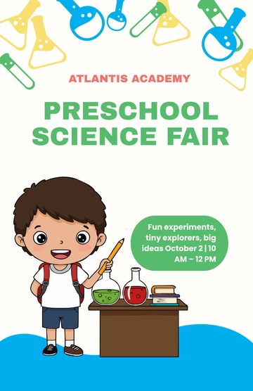 Free Colorful Science Fair Preschool Poster Template to Edit Online