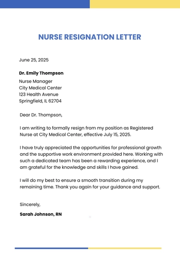 Free Nurse Resignation Letter Template to Edit Online