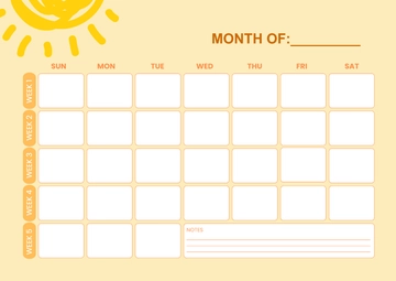 Free Simple Summer Chart Calendar Template to Edit Online