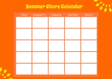 Free Orange Summer Chore Calendar Template to Edit Online