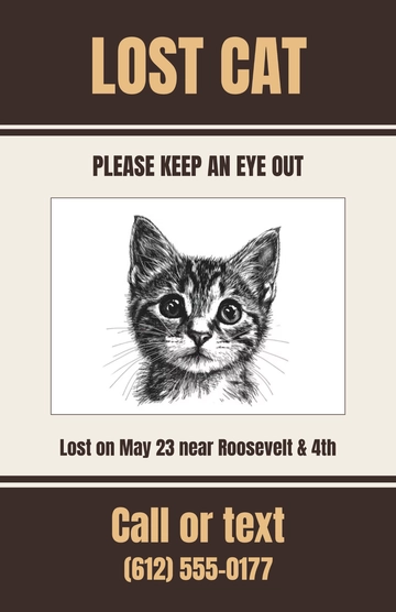 Free Lost Cat Drawing Poster Template to Edit Online