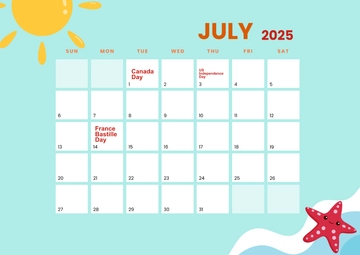 Free Summer Holiday Calendar Template to Edit Online