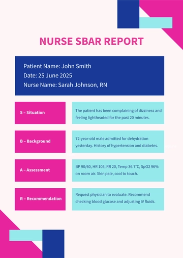 Free Simple Nurse SBAR Template to Edit Online