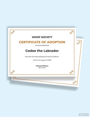Editable Dog Adoption Certificate Template