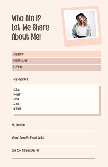 Free Printable All About Me Journal Poster Template to Edit Online