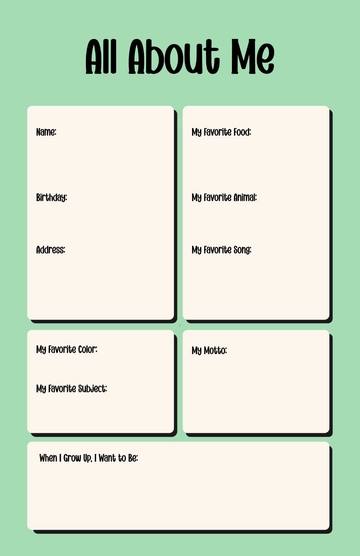 Free Green Personal All About Me Poster Template to Edit Online