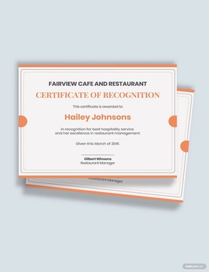 Restaurant Management Certificate Template