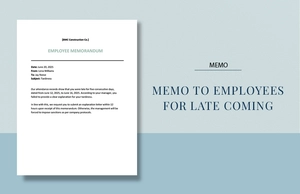 Sample Memo to Employees for late Coming Template