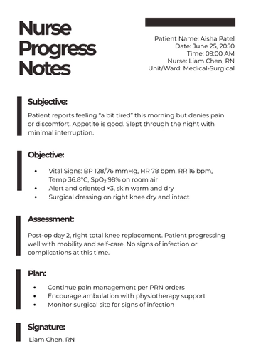 Free Nurse Progress Notes Template to Edit Online