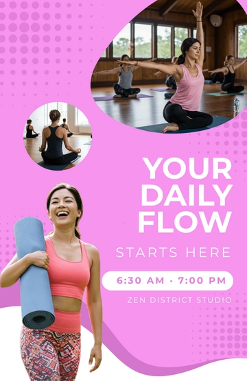 Free Pink Daily Yoga Routine Poster Template to Edit Online