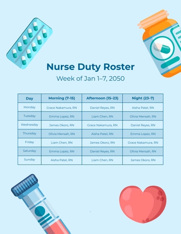 Free Blank Nurse Duty Roster Template to Edit Online