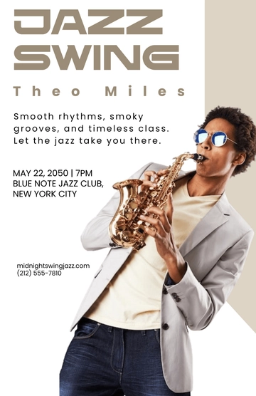 Free Jazz Music Concert Poster Template to Edit Online