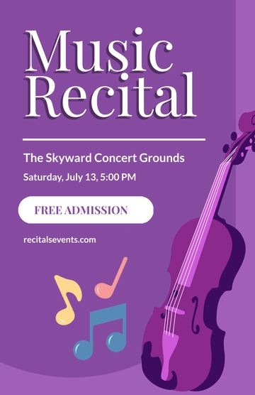 Free Purple Music Recital Poster Template to Edit Online