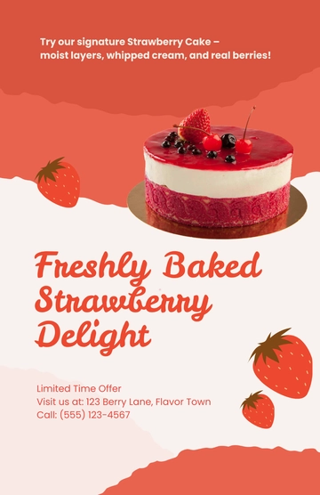 Free Strawberry Cake Poster Template to Edit Online