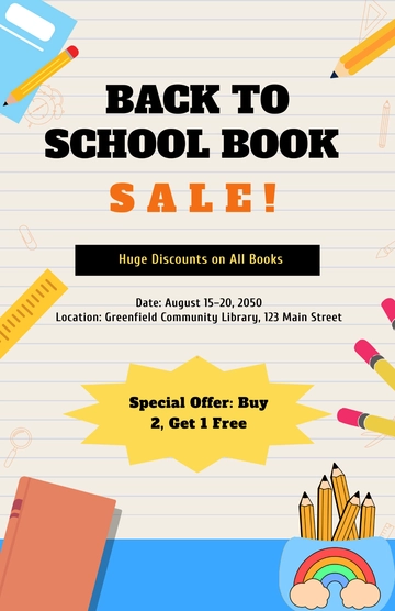 Free Back To School Book Sale Poster Template to Edit Online