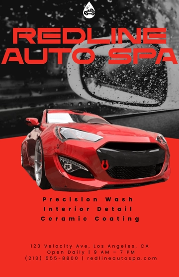 Free Black and Red Car Wash Poster Template to Edit Online