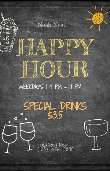 Free Chalkboard Happy Hour Poster Template to Edit Online