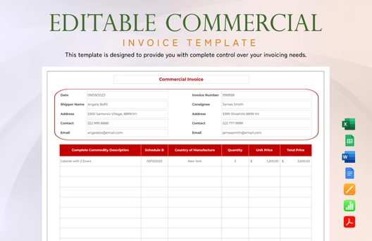 Editable Commercial Invoice Template Editable Commercial Invoice Template