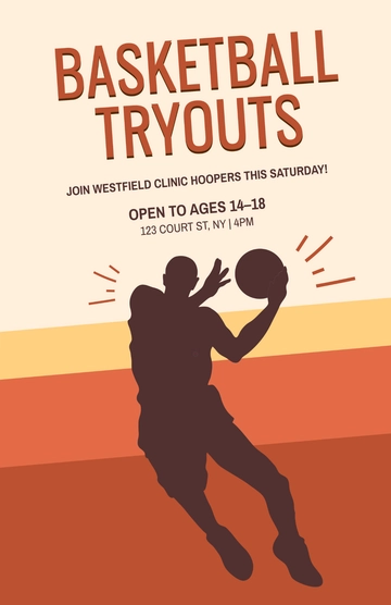 Free Aesthetic Basketball Tryouts Poster Template to Edit Online